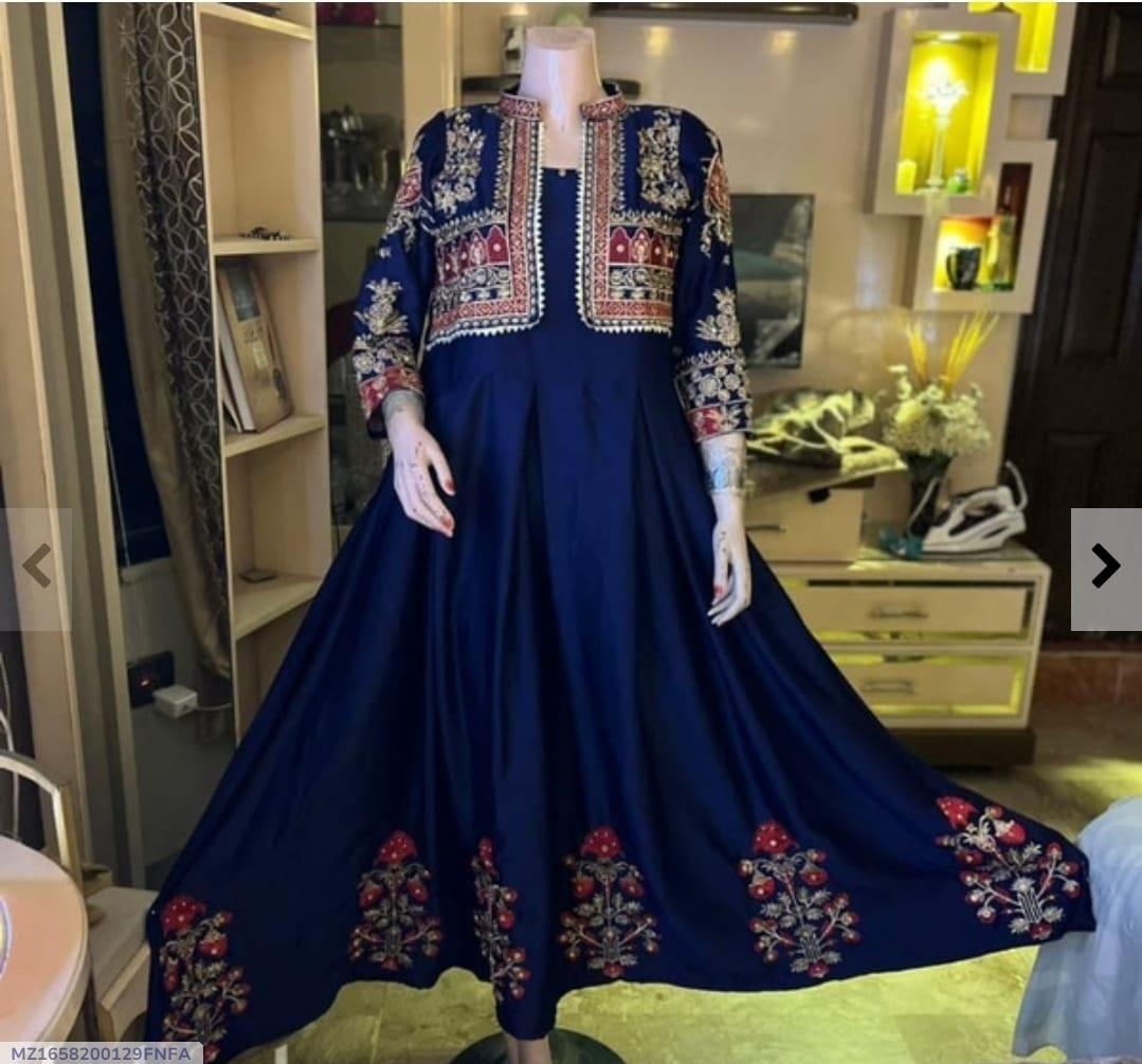 2pcs Women's Stitched Embroidered Maxi And Jacket